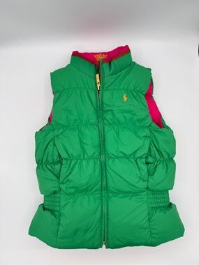 Ralph Lauren Kids Girls Green Pink Reversible Puffer Vest Down 5